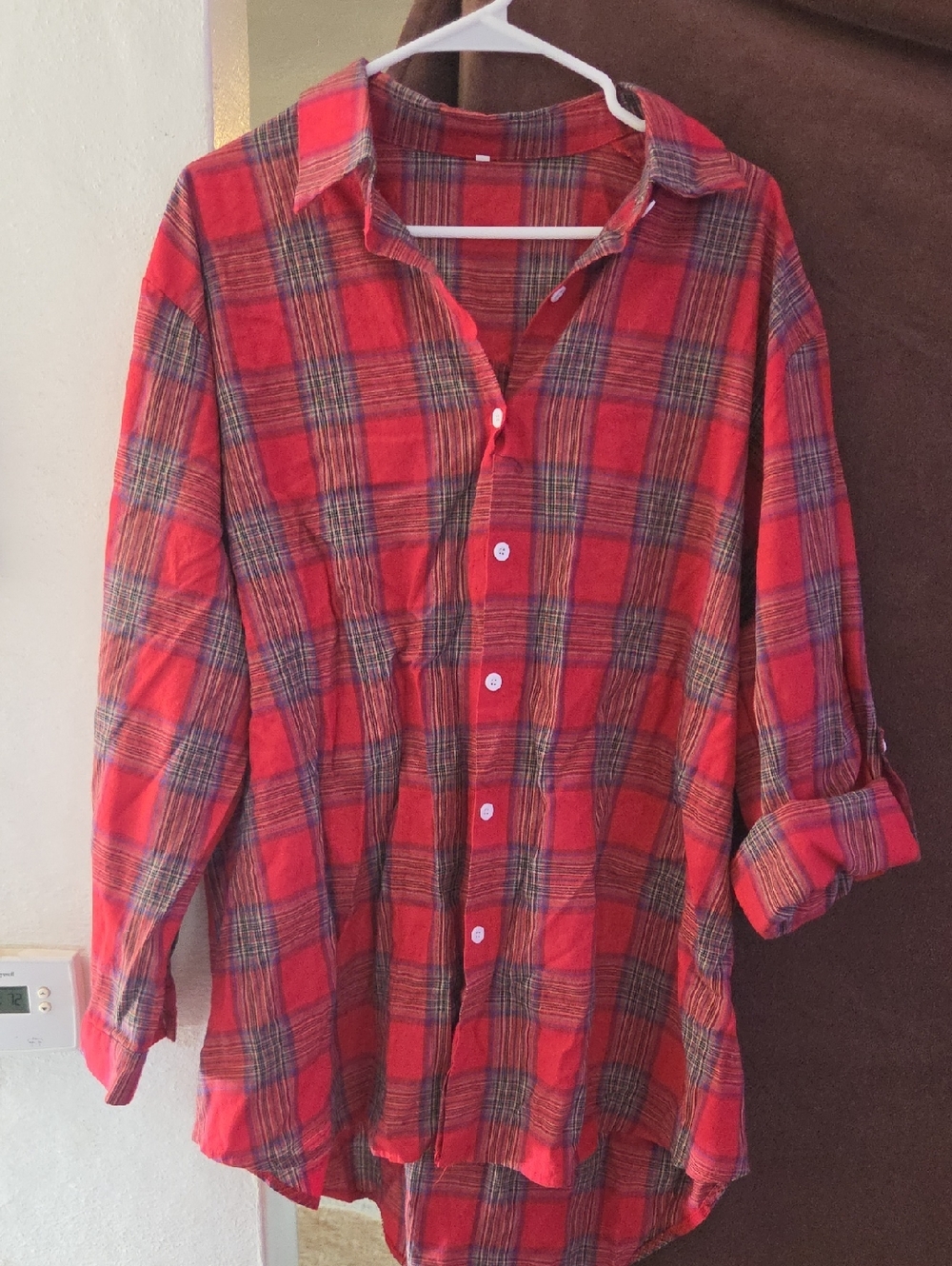 Red Plaid Button-Up Shirt